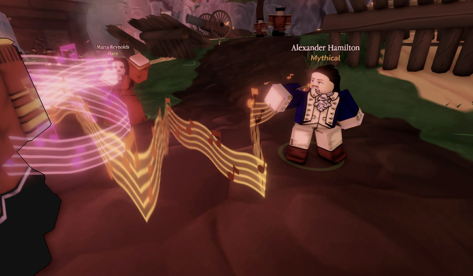 Hamilton Simulator gameplay with King George II and musical note attacks