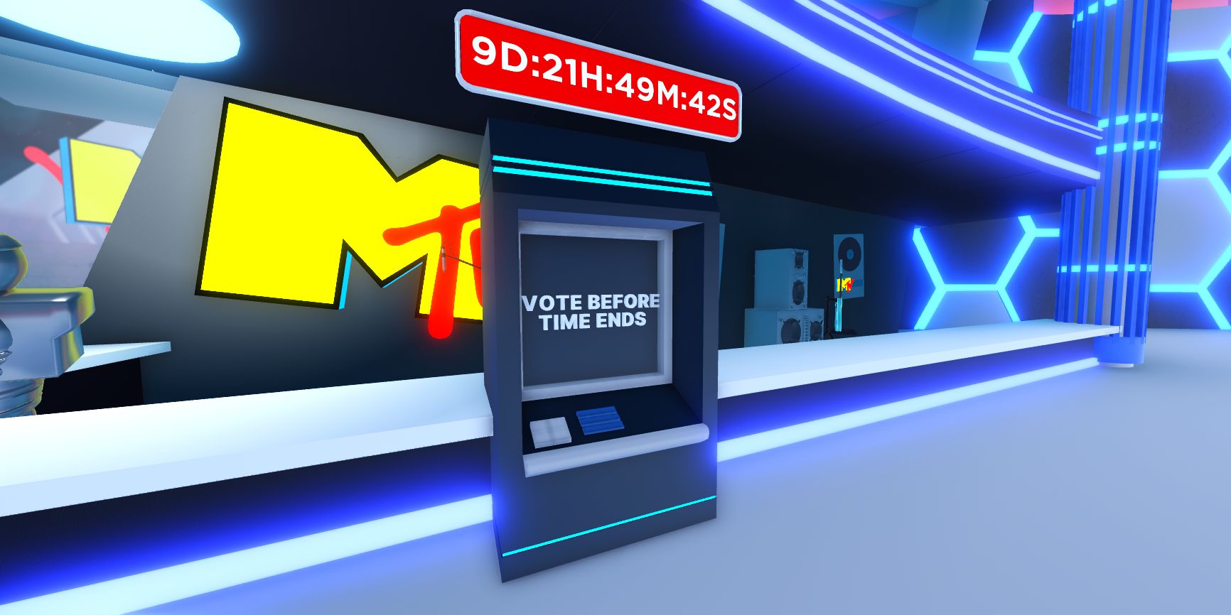 Vote before time ends kiosk in the VMA Roblox experience
